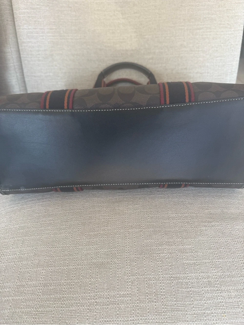 Coach Brown Signature Canvas Messenger with Red-Trim Straps